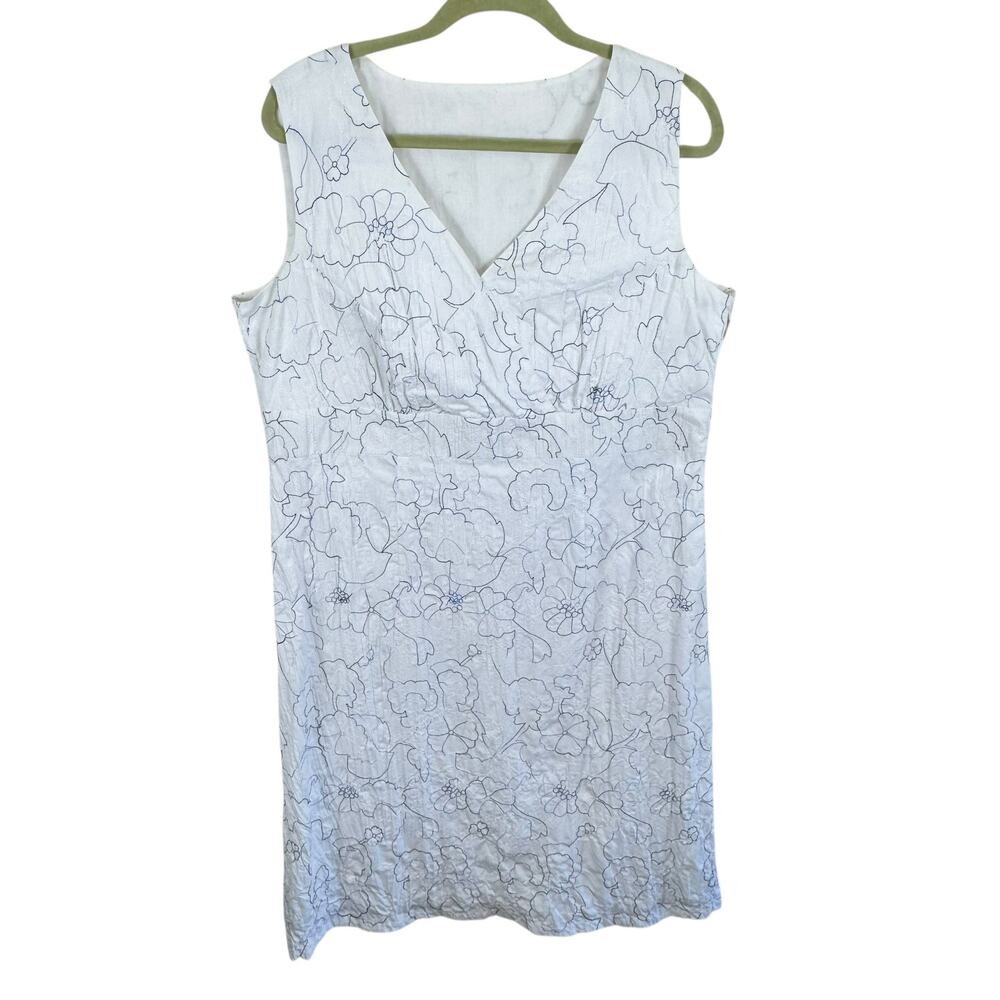 White Cotton Embroidered Handmade‎ Lined V-Neck Sleeveless Midi Dress Size 16